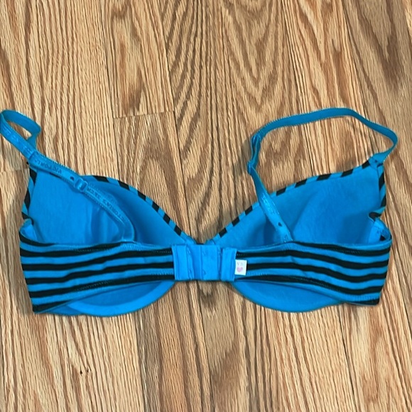 2010s striped teal and black Cotton Underwire bra, lined Demi, 36C - Picture 3 of 8